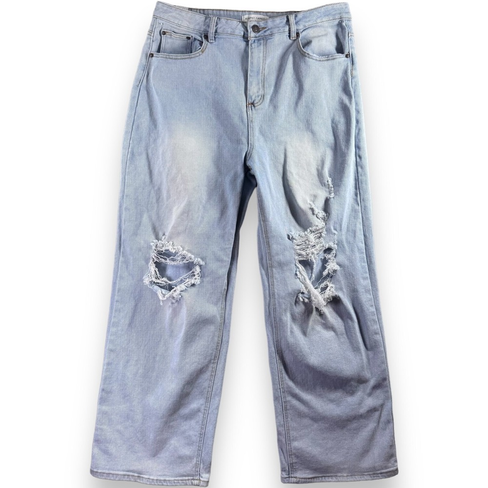 Almost Famous Jeans Womens 15 Blue Wide Leg Baggy Skater Distressed 90s Style